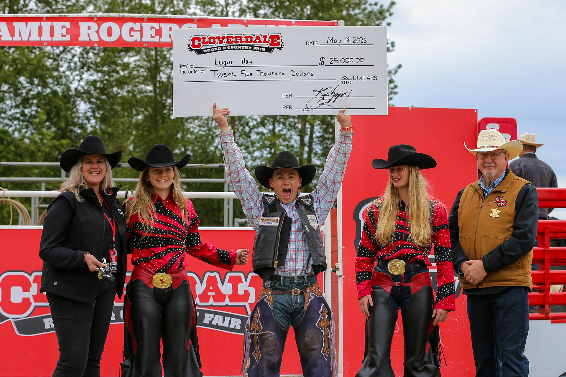 2025 Cloverdale Rodeo - Saddle Bronc Champion - Logan Hay - Holding the Cheque 2025 Cloverdale Rodeo - Saddle Bronc Champion - Logan Hay - Holding the Cheque