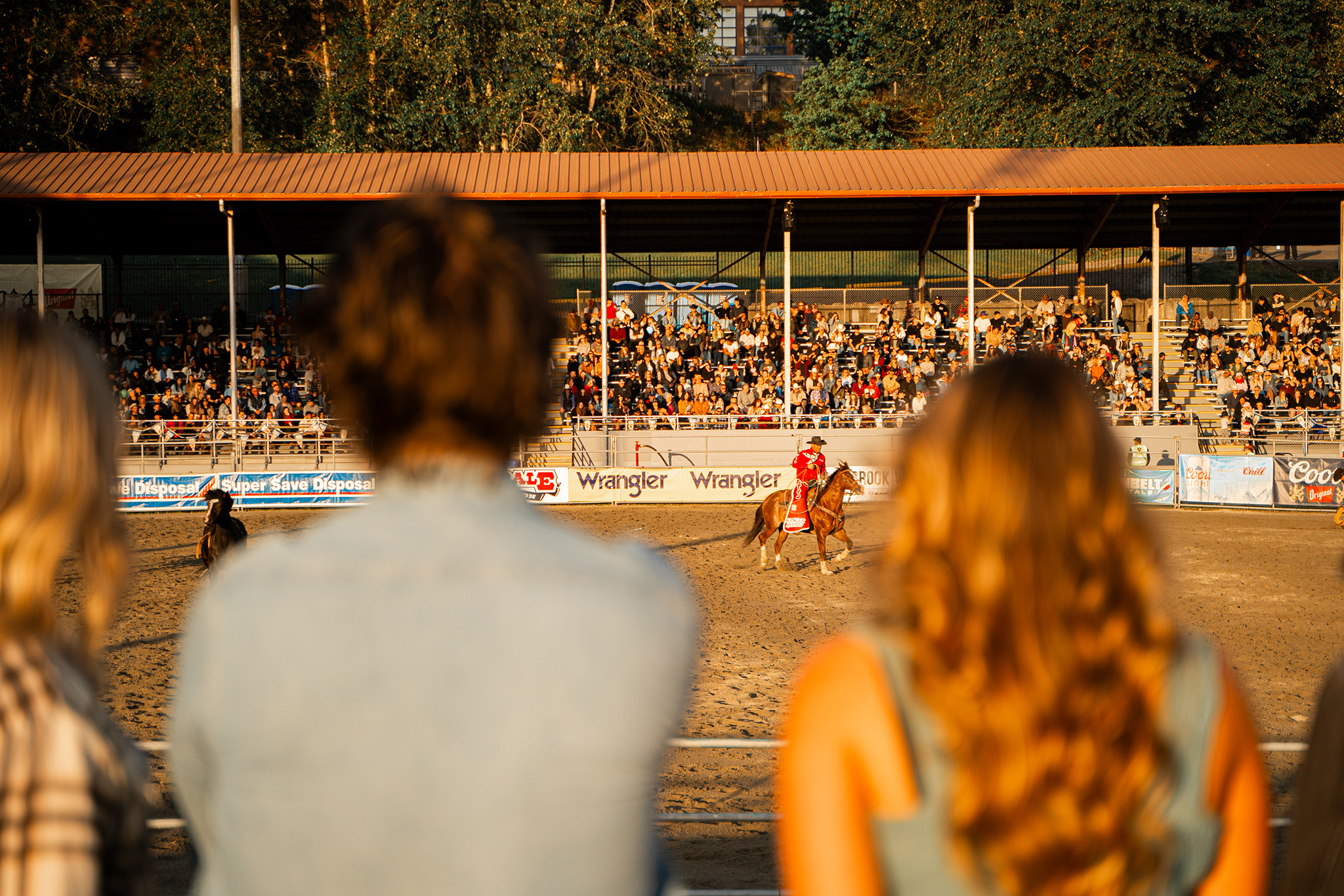 Crowd at the Cloverdale Rodeo cheering for a rider