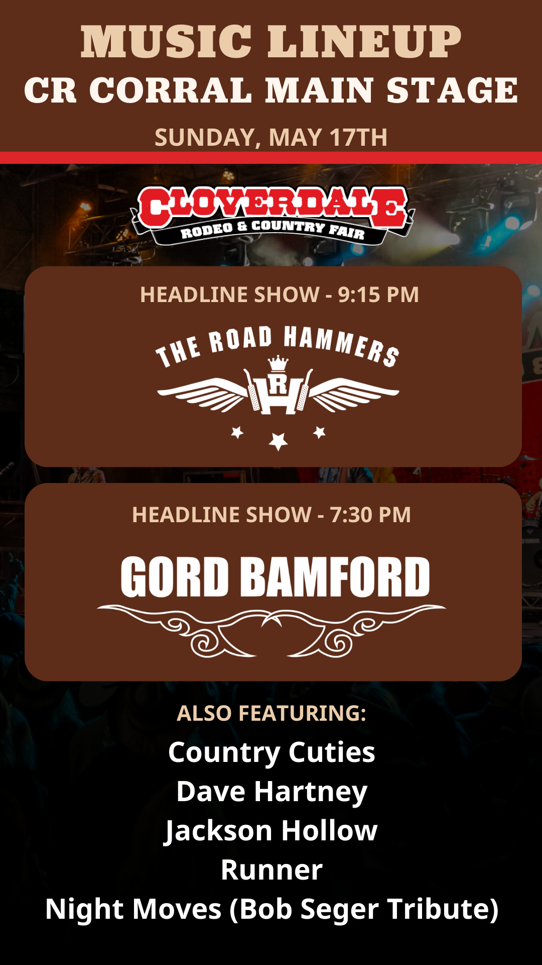 2026 Main Stage Lineup - Sundayat the Cloverdale Rodeo and Country Fair