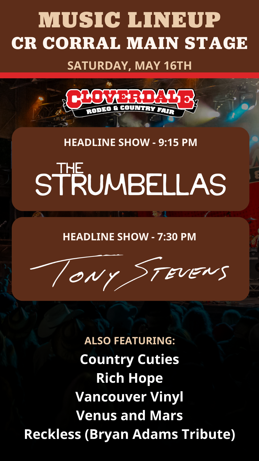 2026 Main Stage Lineup - Saturday at the Cloverdale Rodeo and Country Fair