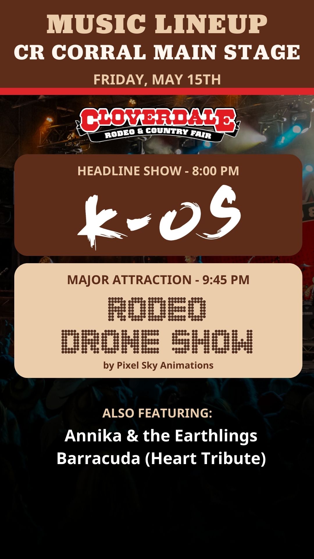 2026 Main Stage Lineup - Friday at the Cloverdale Rodeo and Country Fair