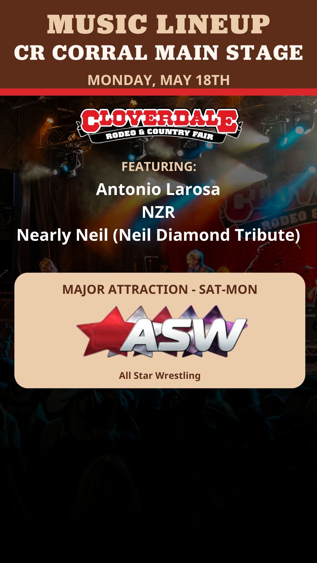 2026 Main Stage Lineup - Monday at the Cloverdale Rodeo and Country Fair