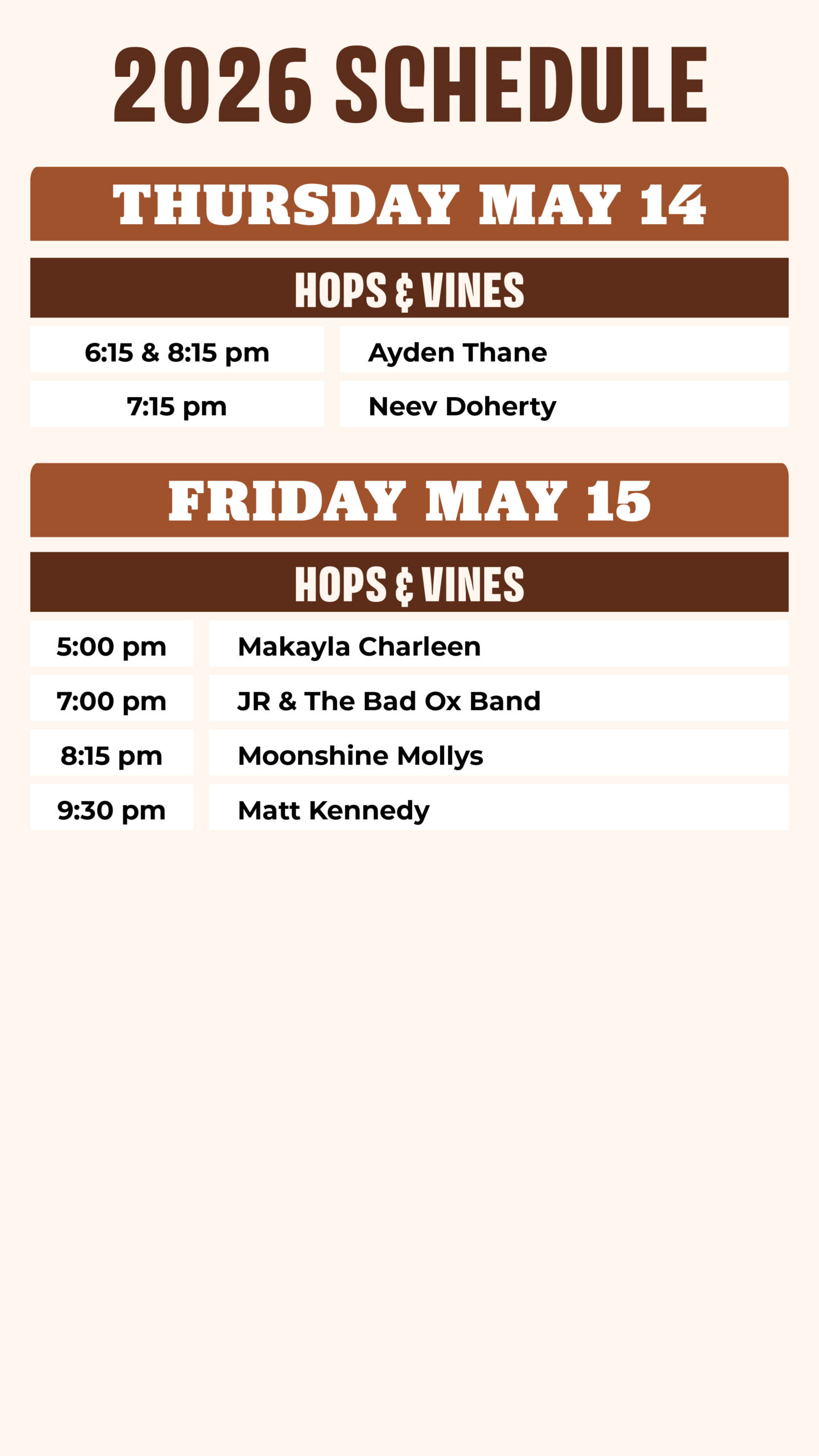 2026 Hops & Vines Schedule - Page 1
