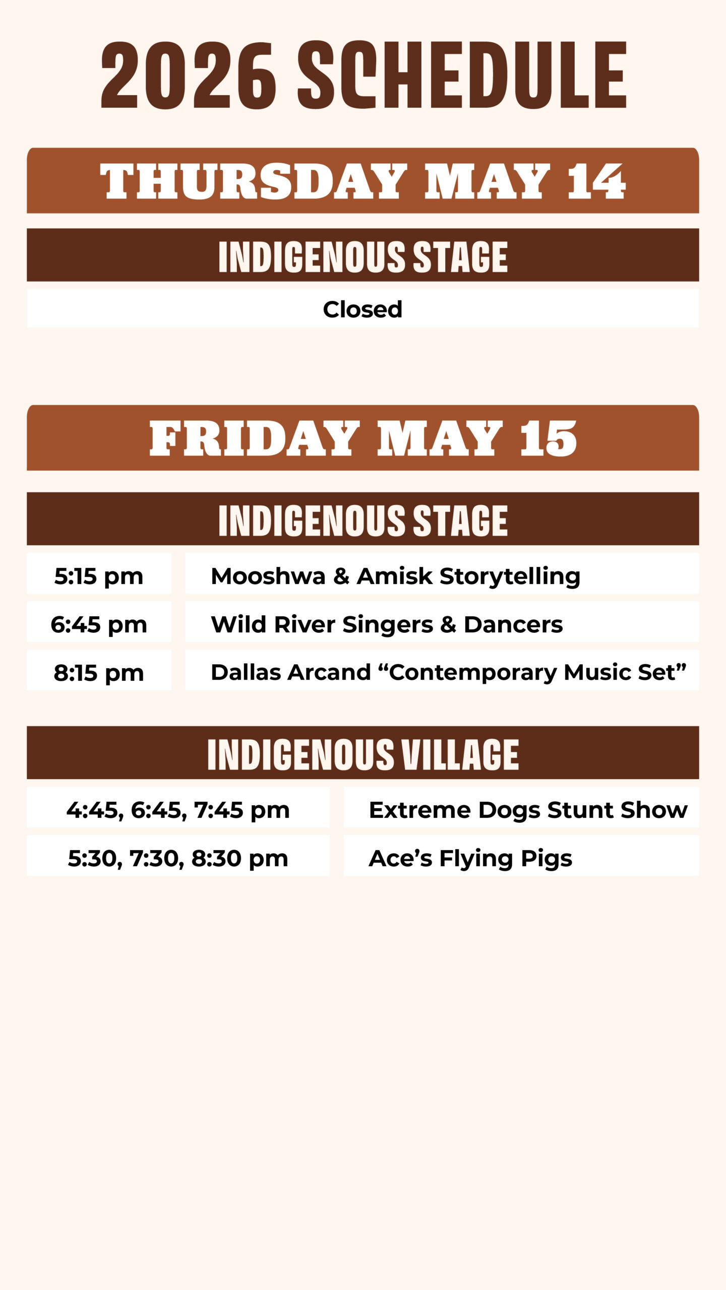 2026 Indigenous Village Schedule - Page 1