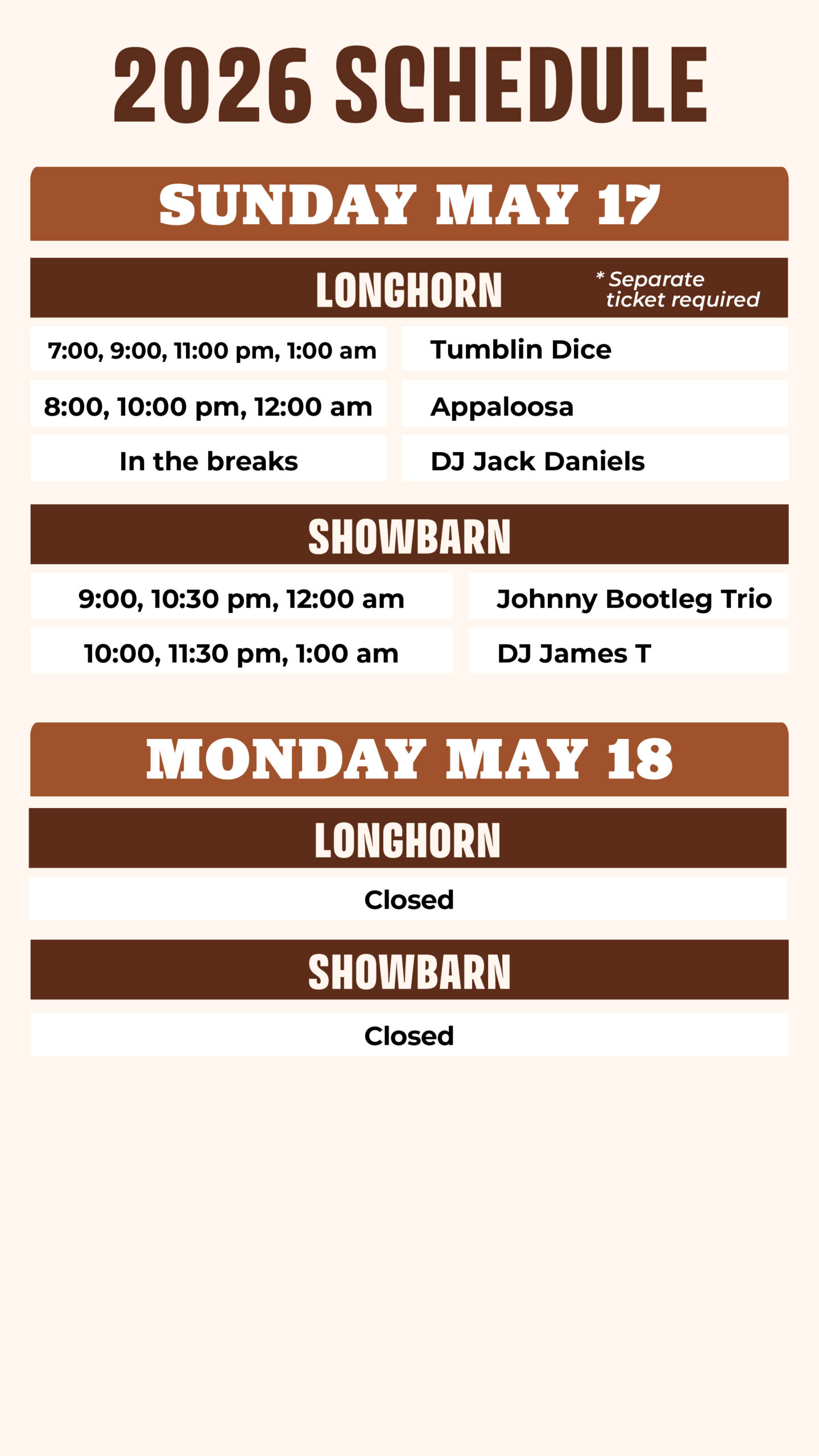 2026 Longhorn Saloon Schedule - Page 3