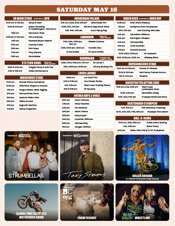 2026 Cloverdale Rodeo and Country Fair Schedule - Sunday and Monday