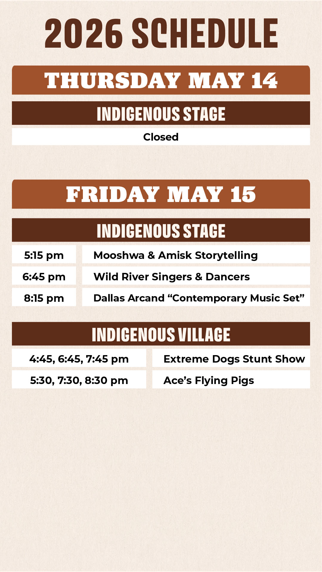 2026 Indigenous Village Schedule - Page 1