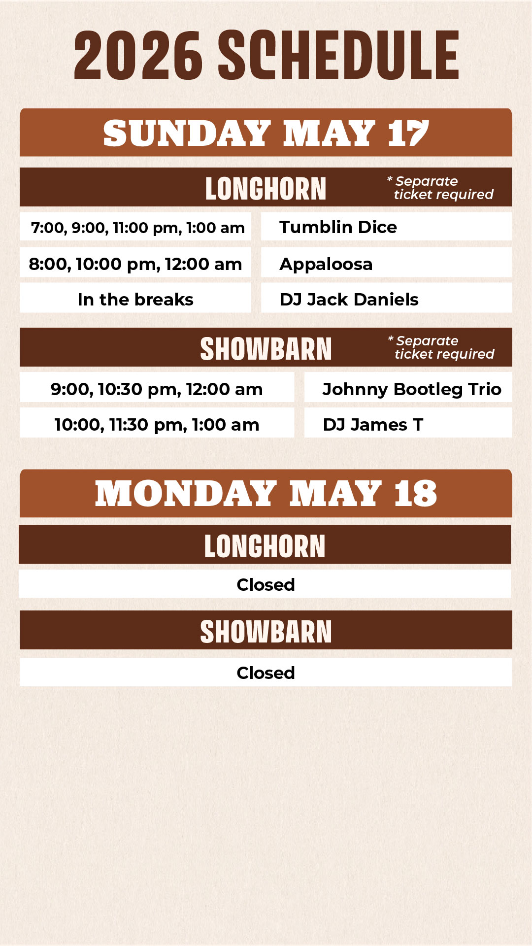 2026 Longhorn Saloon Schedule - Page 3
