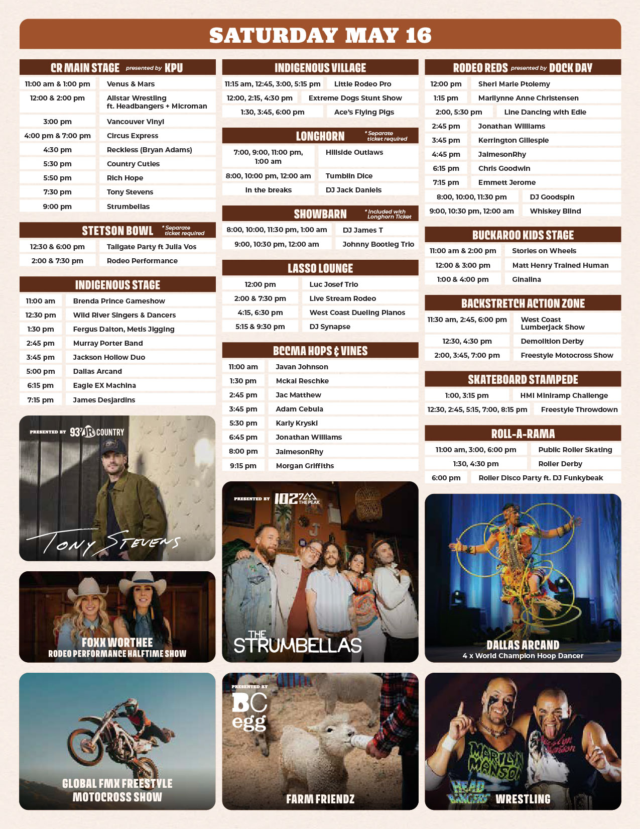 The 2026 Cloverdale Rodeo and Country Fair Schedule for Saturday, May 16, 2026