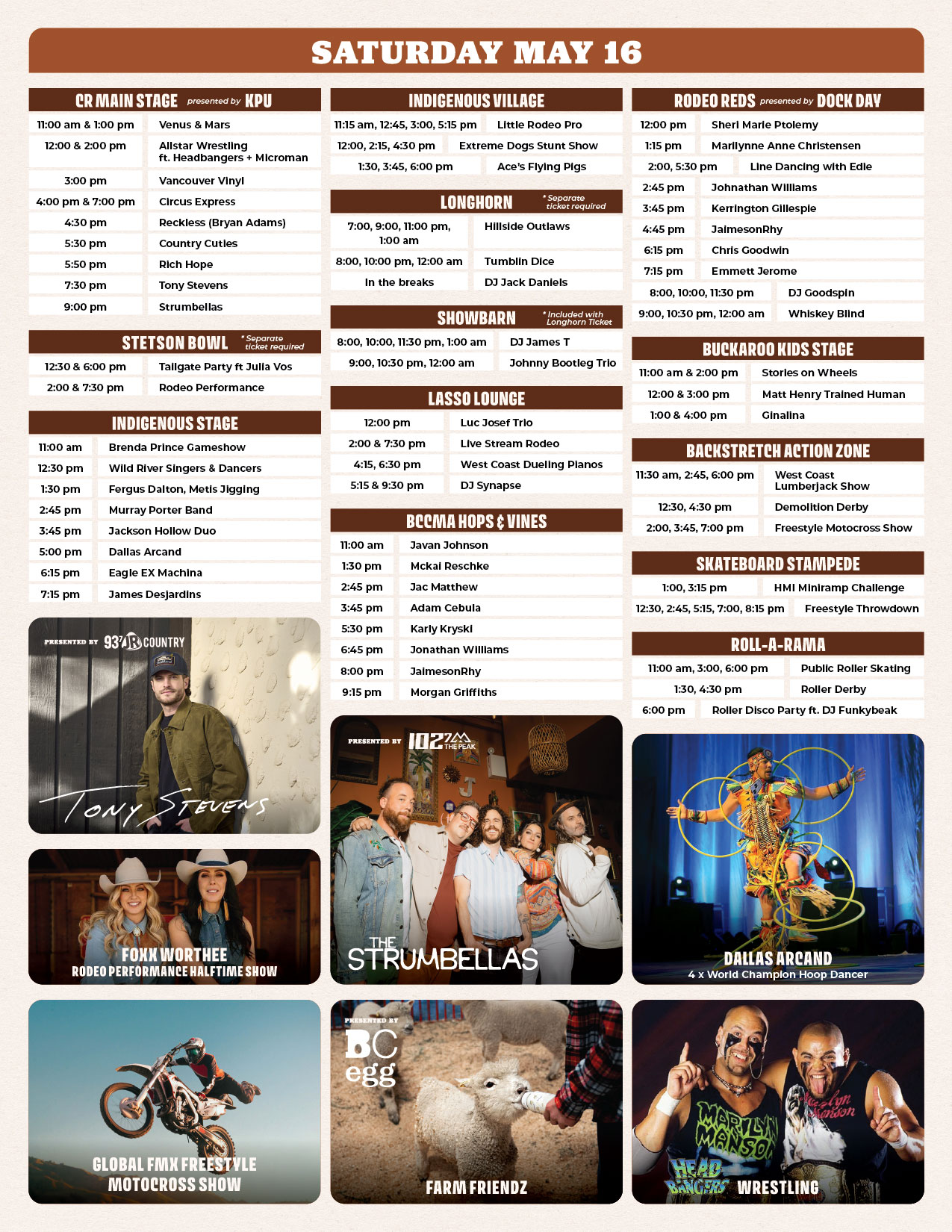 The 2026 Cloverdale Rodeo and Country Fair Schedule for Saturday, May 16, 2026